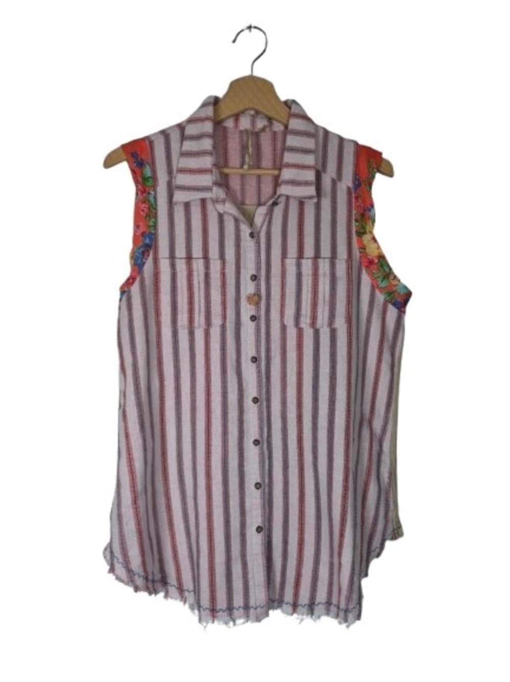 Aratta Silent Journey Floral Embroidered Striped Sleeveless Top Size Large